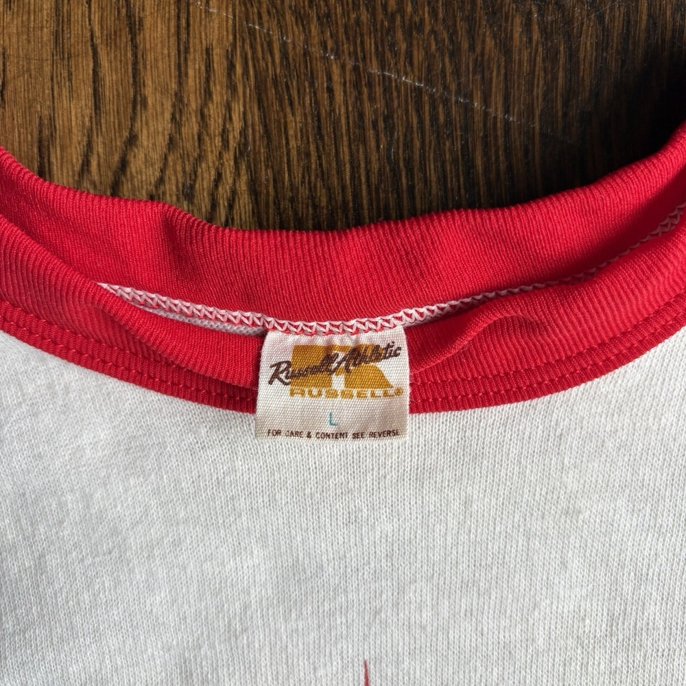 VTG 70s Russell Athletic Raglan T Shirt L Single Stitch Sailboat Vashon Island - Picture 4 of 7